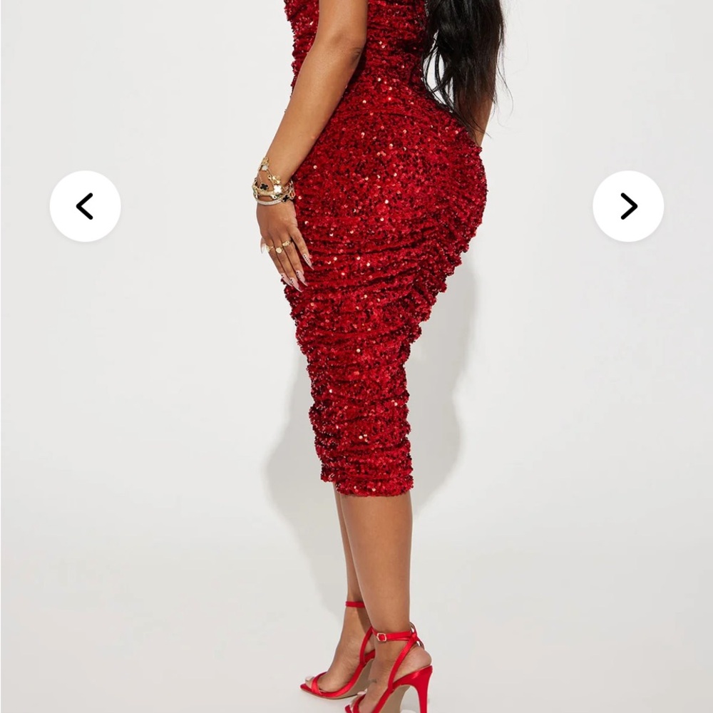 Fashion Nova Sparkling Red Sequin Midi Dress